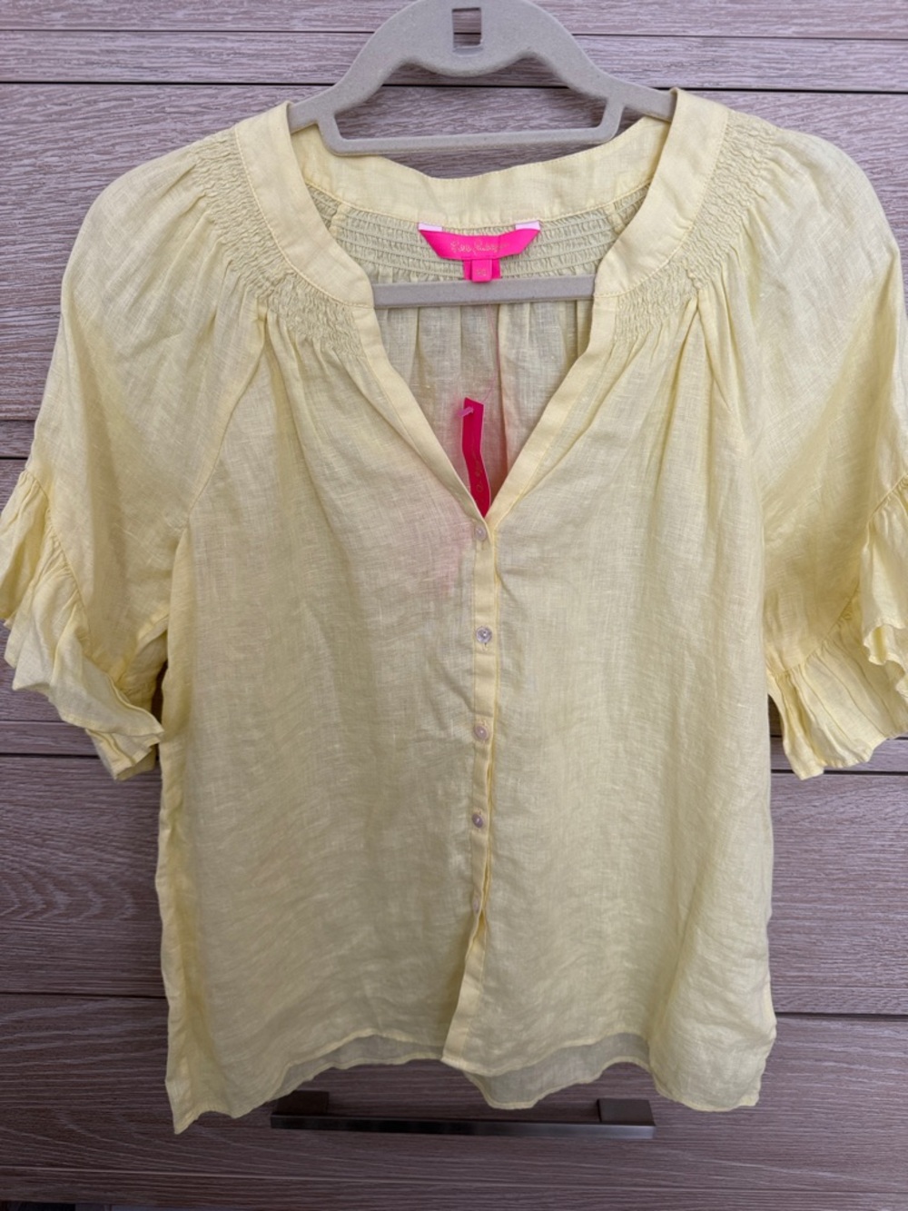NWT Lilly Pulitzer Soft Yellow Button-Front Linen Blouse-XS